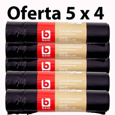 LLEVA 5 Y PAGA 4 - BOLSAS BELGAS PARA BASURA CON CORDÓN CORREDIZO 60 LITROS
