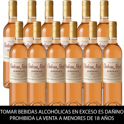 12 Botellas de Bordeaux Rosé, Chateau Nicot, Francia 750 ML
