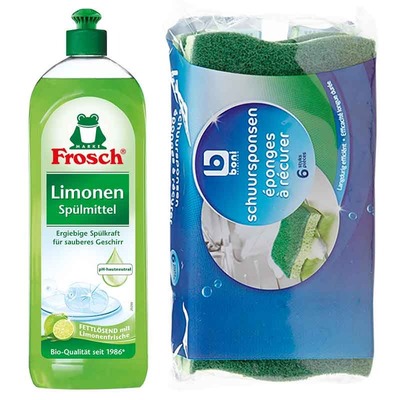 Combo Lavavajillas Líquido 750 ML y Paquete 6 Esponjas Verdes
